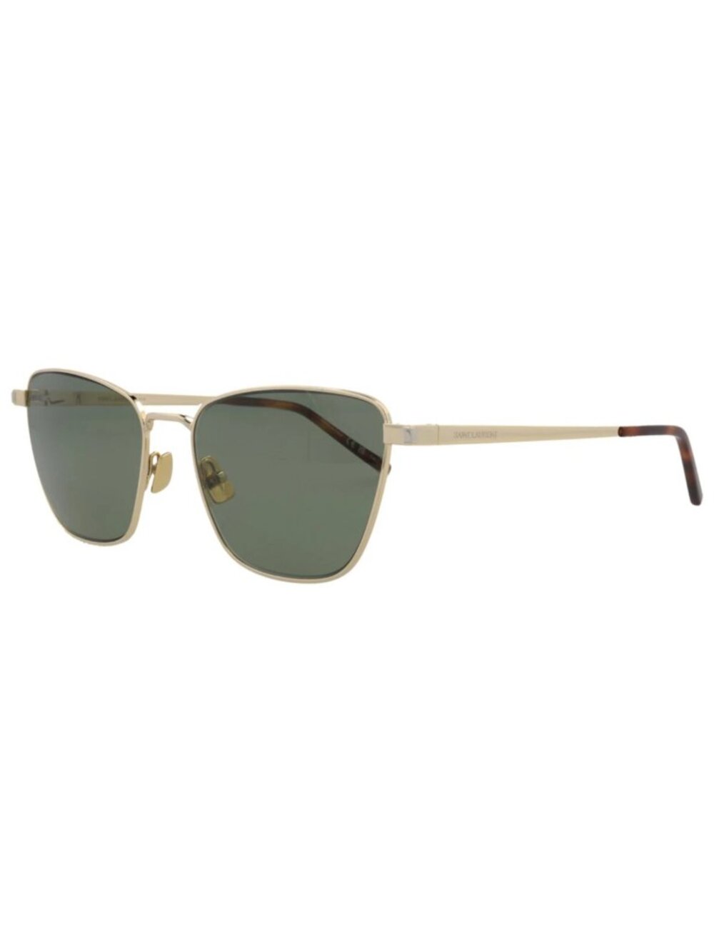 New Saint Laurent Women's Sunglasses Cat Eye Metal Frame Gold Gold Green